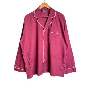 Botany 500 Men’s Vintage Pajama Top XL Burgundy Cotton Blend Piped Sleep Shirt